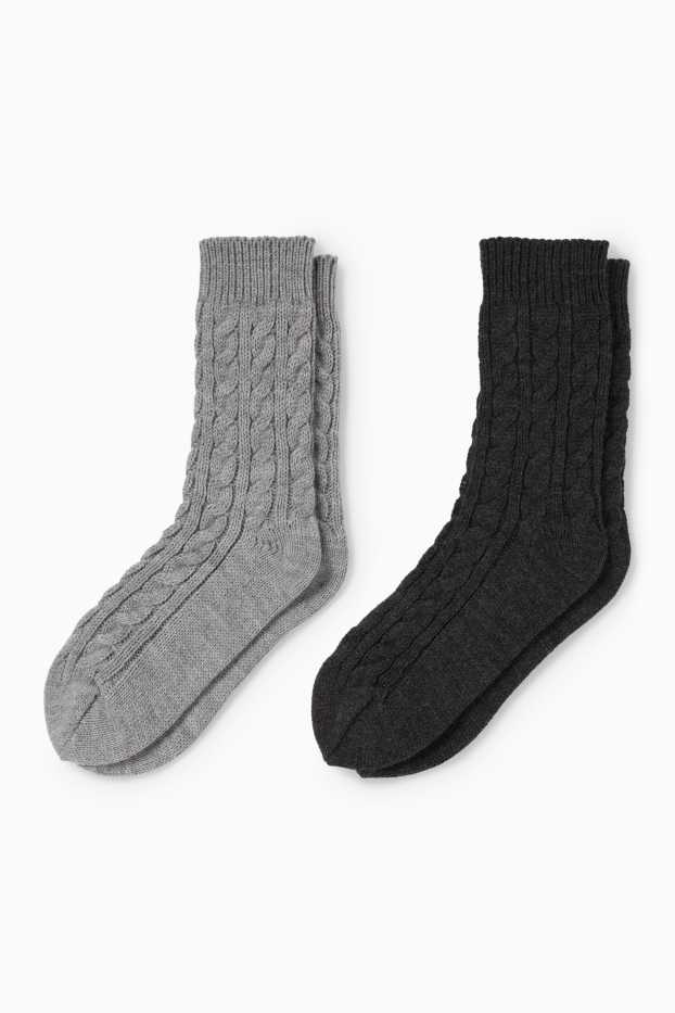 Damen - Multipack 2er - Socken - Zopfmuster - hellgrau