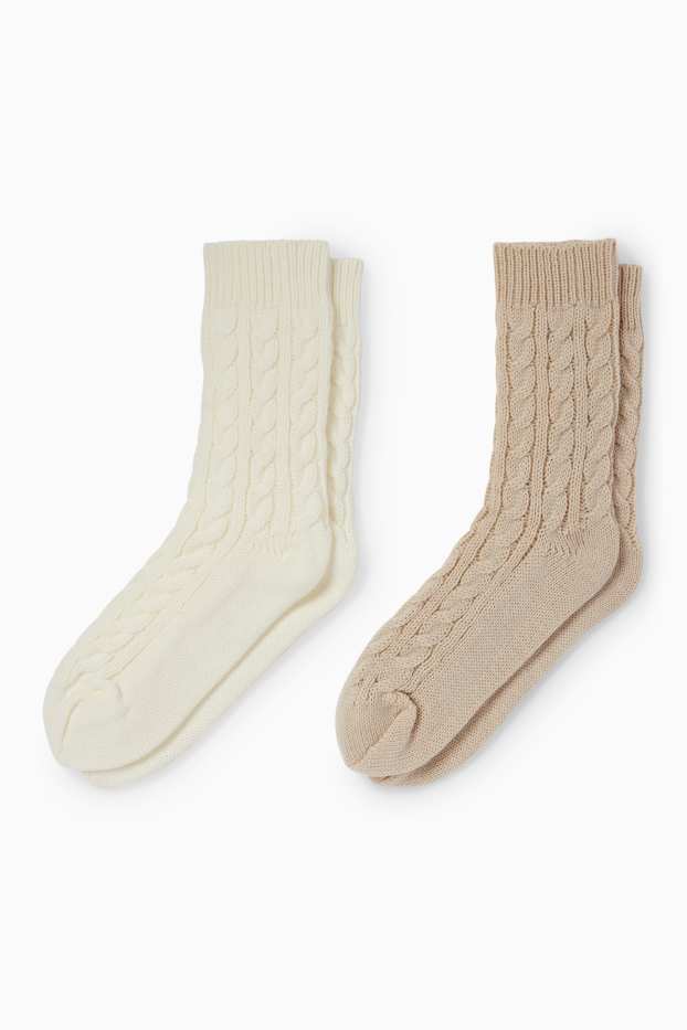 Damen - Multipack 2er - Socken - Zopfmuster - hellbeige