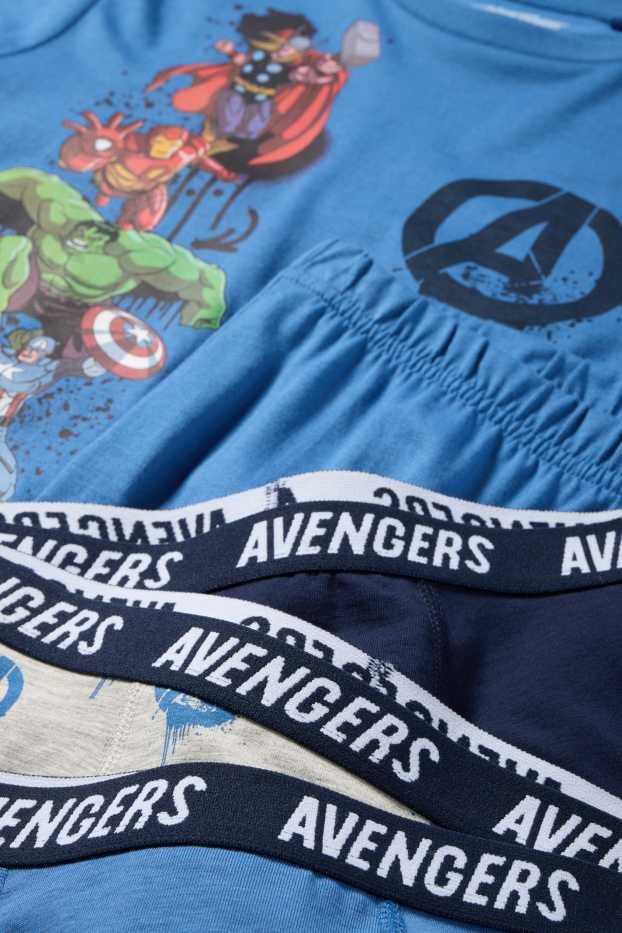 Děti - chlapci - Avengers - souprava - pyžamo a 3x boxerky - 5 dílů - modrá/tmavomodrá