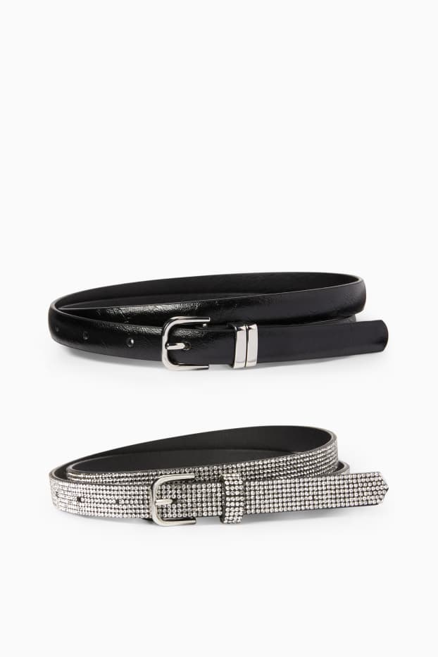 Women - Multipack of 2 - belt - faux leather - black