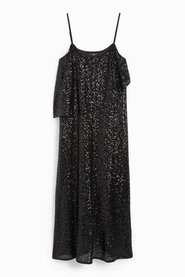 Damen - Pailletten-Kleid - Straight Fit - schwarz