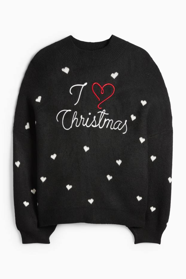 Femei - Pulover cu motive de Crăciun - I Love Christmas - negru