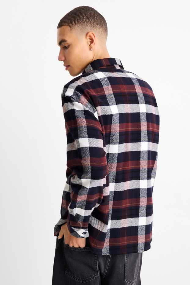 Herren - Flanellhemd - Relaxed Fit - Kent - kariert - rot / dunkelblau