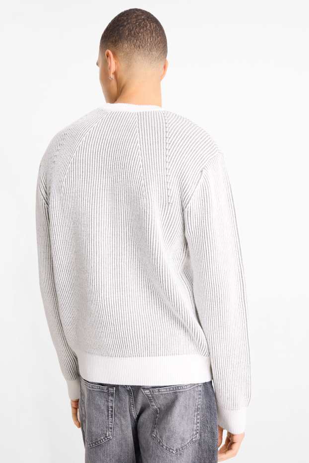 Pánské - Svetr - žebrovaný - bílá/šedá