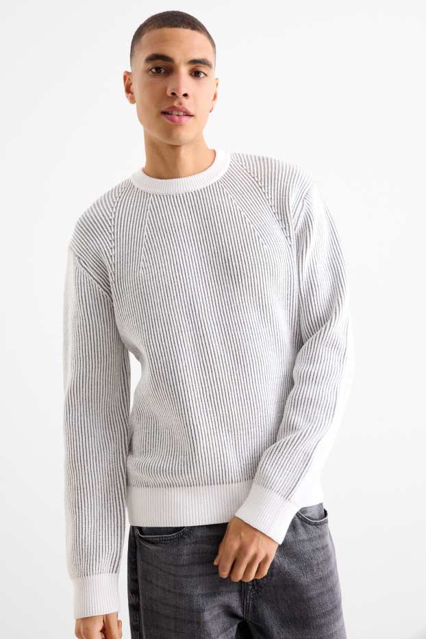 Pánské - Svetr - žebrovaný - bílá/šedá