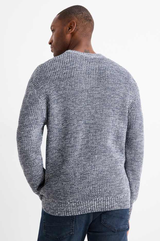 Men - Jumper - textured - dark blue-melange
