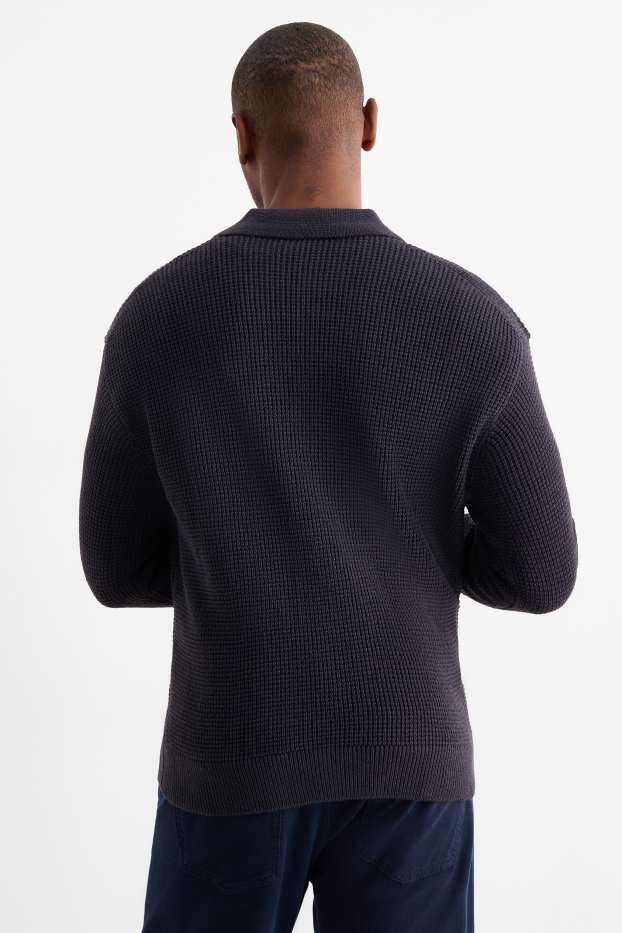 Men - Jumper - textured - dark blue