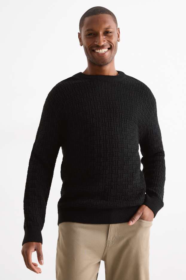 Men - Jumper - textured - black