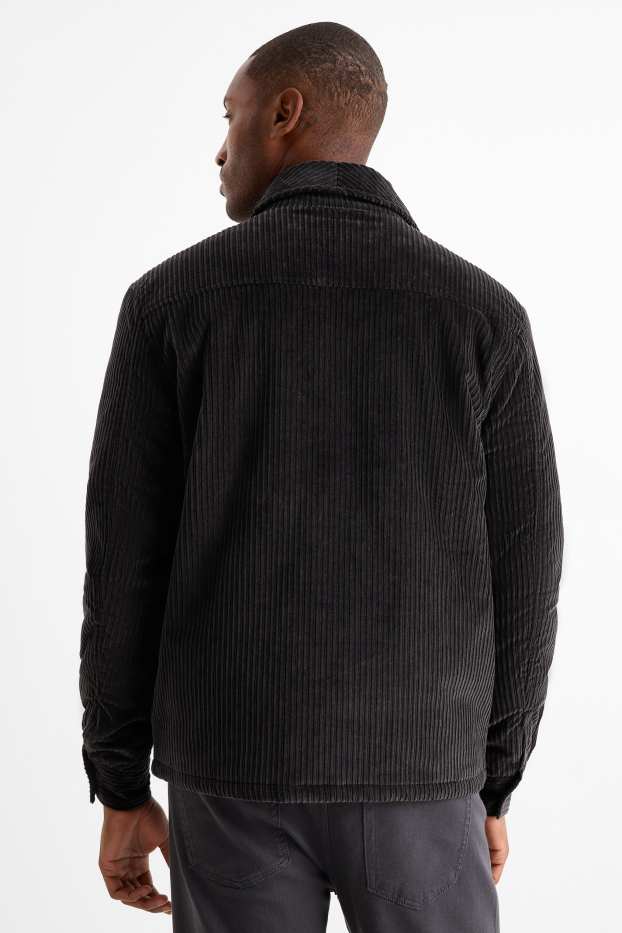 Men - Corduroy shirt jacket - relaxed fit - lined - kent collar - black
