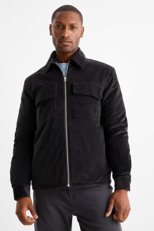Men - Corduroy shirt jacket - relaxed fit - lined - kent collar - black
