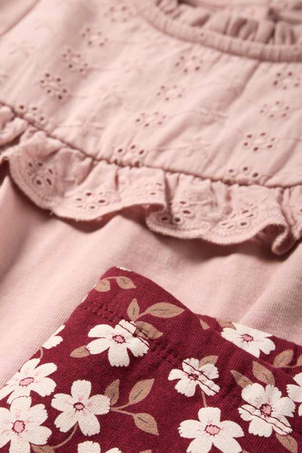 Bébés filles - Petites fleurs - tenue bébé - broderie anglaise - 3 pièces - rose