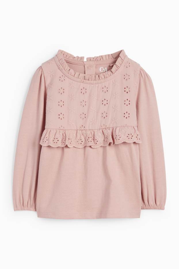 Bébés filles - Petites fleurs - tenue bébé - broderie anglaise - 3 pièces - rose
