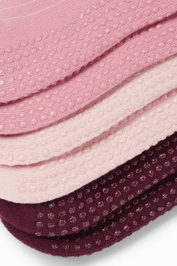 Kinder Mädchen - Multipack 3er - warme Anti-Rutsch-Socken - gerippt - bordeaux