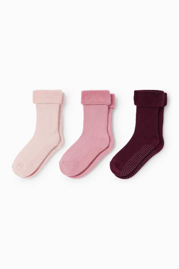 Kinder Mädchen - Multipack 3er - warme Anti-Rutsch-Socken - gerippt - bordeaux