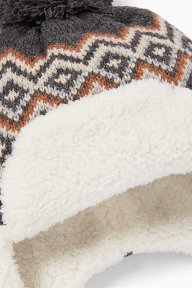 Baby Boys - Baby pom-pom hat - patterned - dark gray