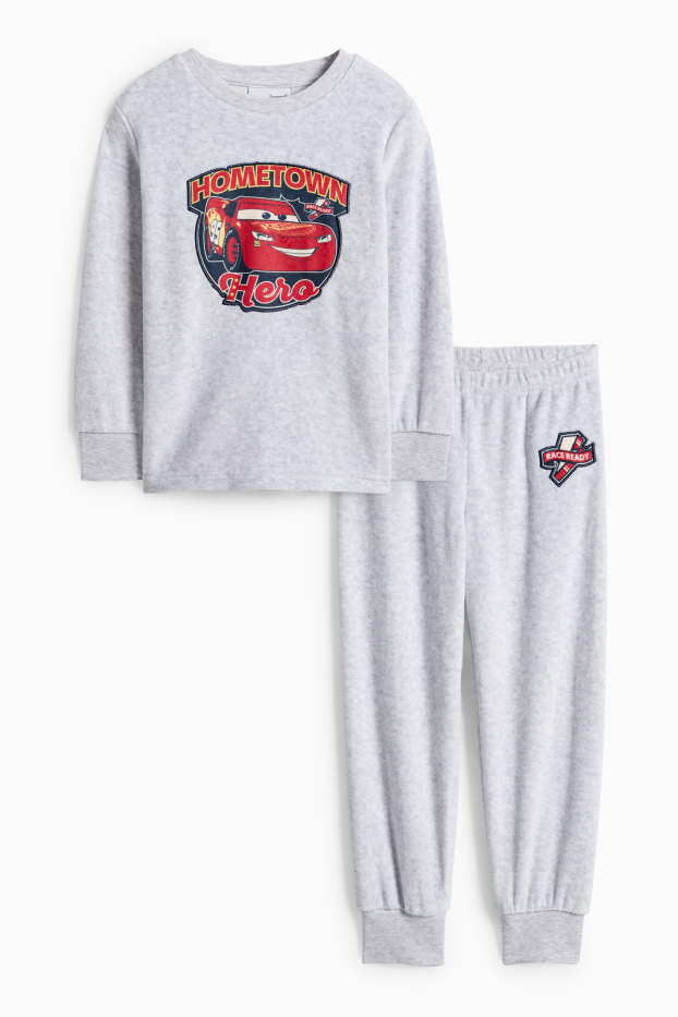 Děti - chlapci - Auta - zimní pyžamo - 2dílné - světle šedá-žíhaná
