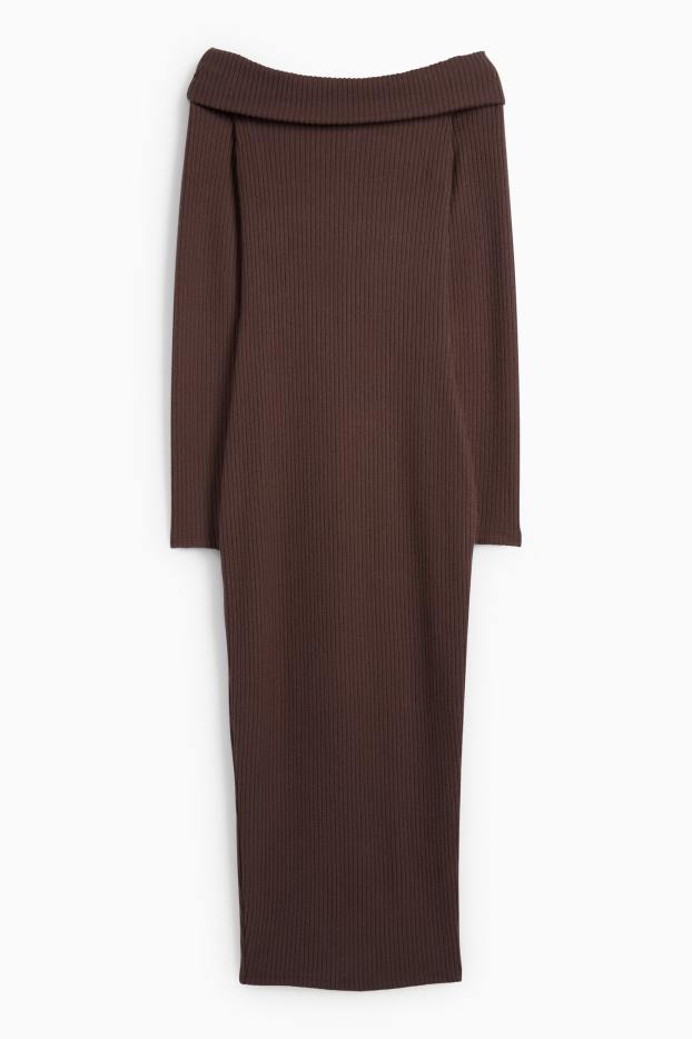 Damen - Strick-Bodycon-Kleid - gerippt - dunkelbraun