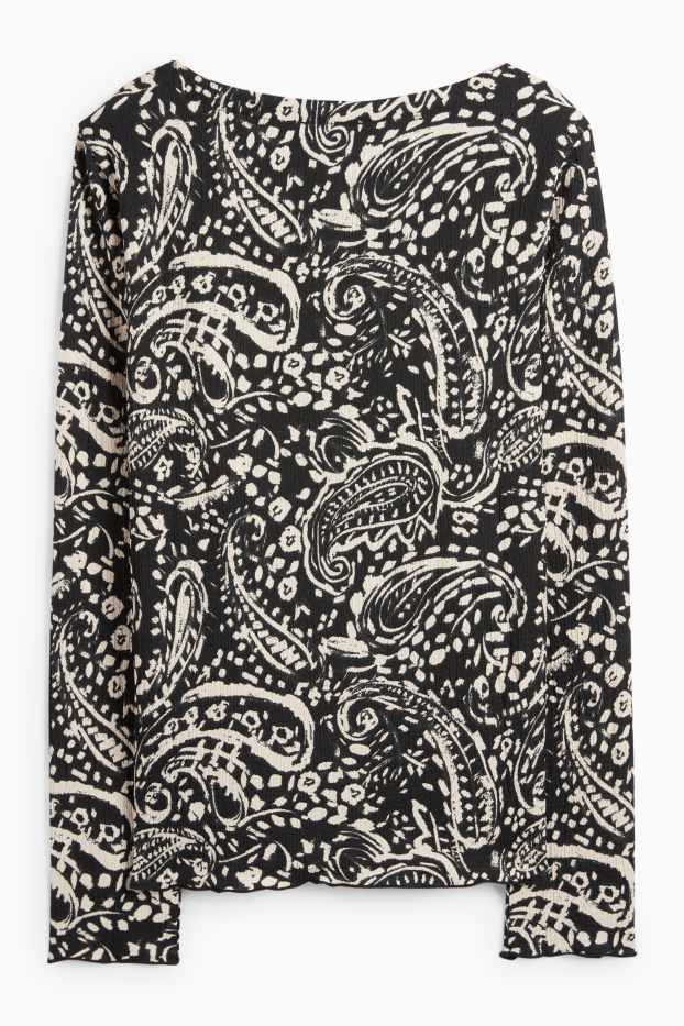 Women - Long sleeve top - regular fit - patterned - black / beige