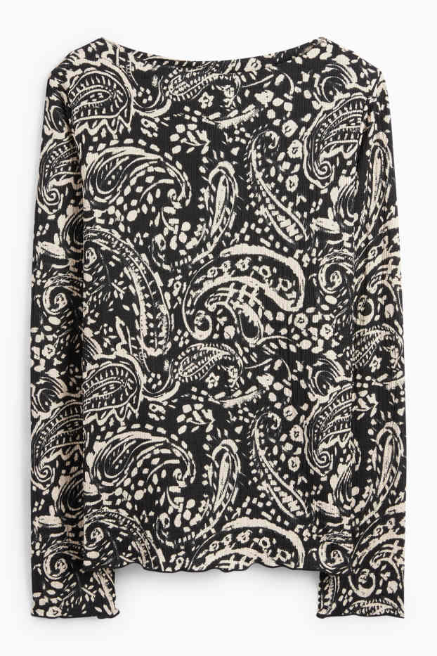 Women - Long sleeve top - regular fit - patterned - black / beige