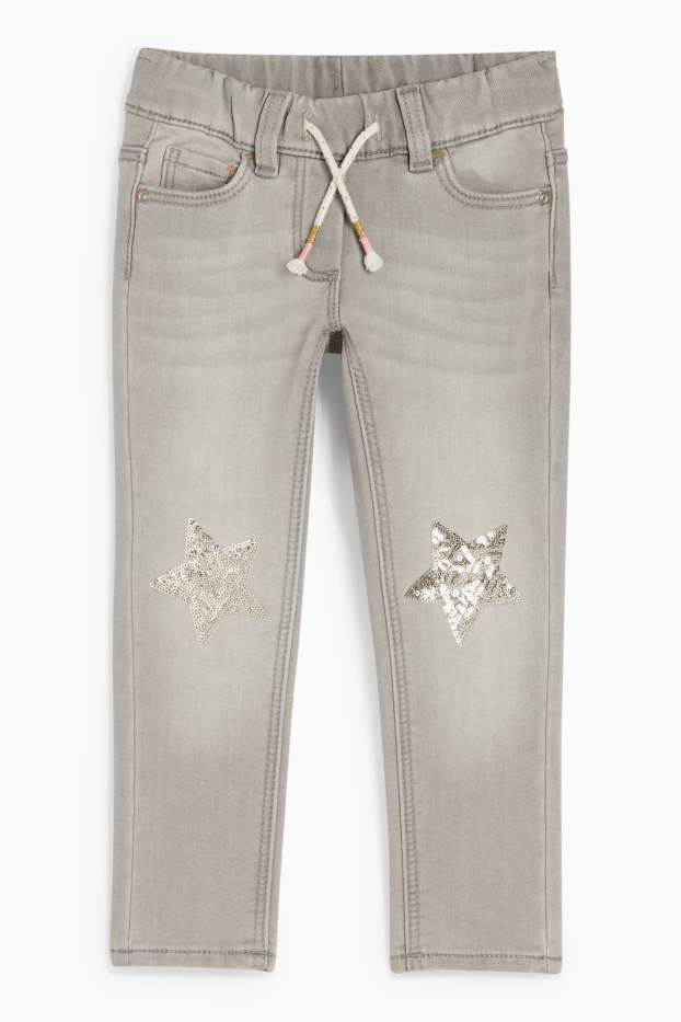 Bambine - Stella - skinny jeans - jeans termici - jeans grigio chiaro