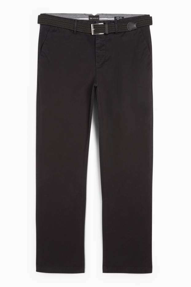 Bărbați - Chino cu curea - regular fit - negru