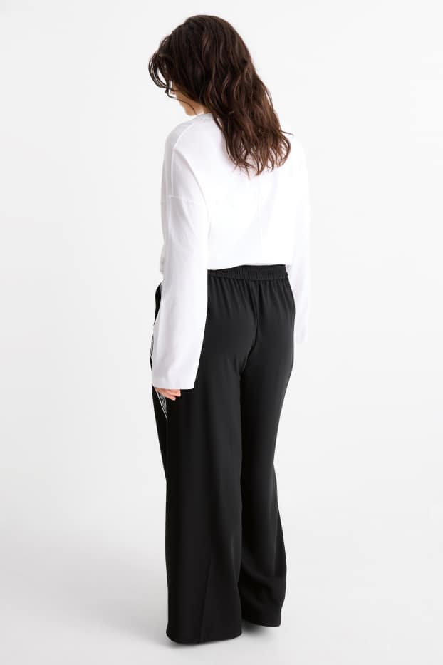 Femmes - Pantalon en toile - mid waist - wide leg - noir
