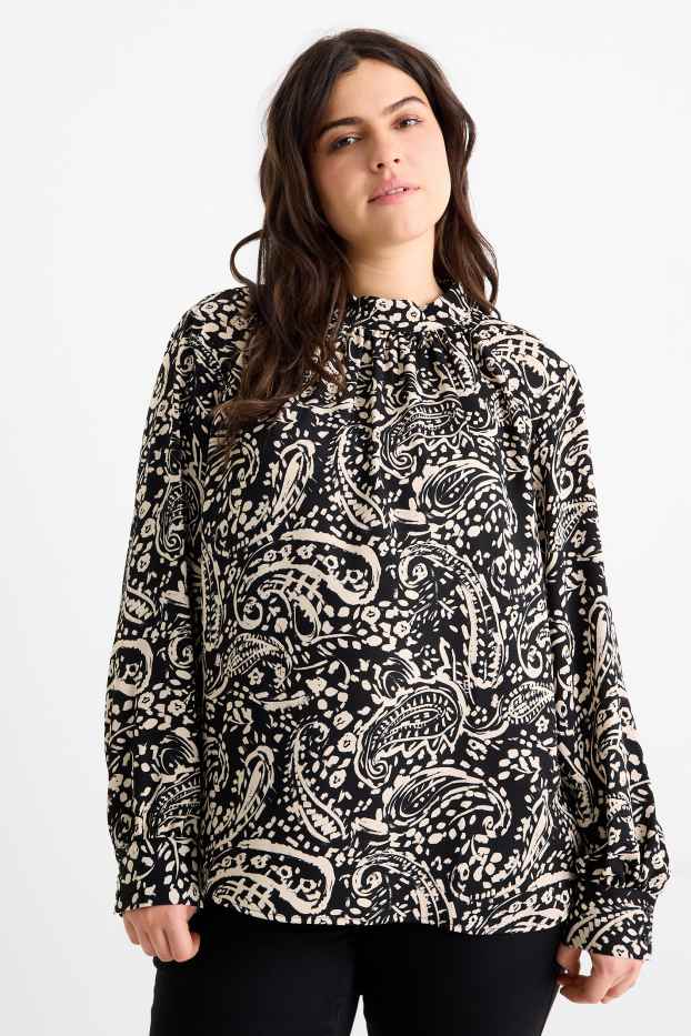 Dames - Blouse - met patroon - zwart / beige