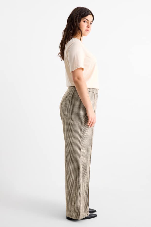 Damen - Jersey-Hose - High Waist - Wide Leg - kariert - schwarz / beige