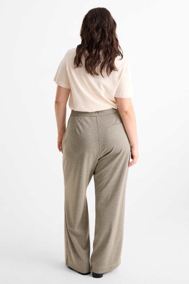 Damen - Jersey-Hose - High Waist - Wide Leg - kariert - schwarz / beige