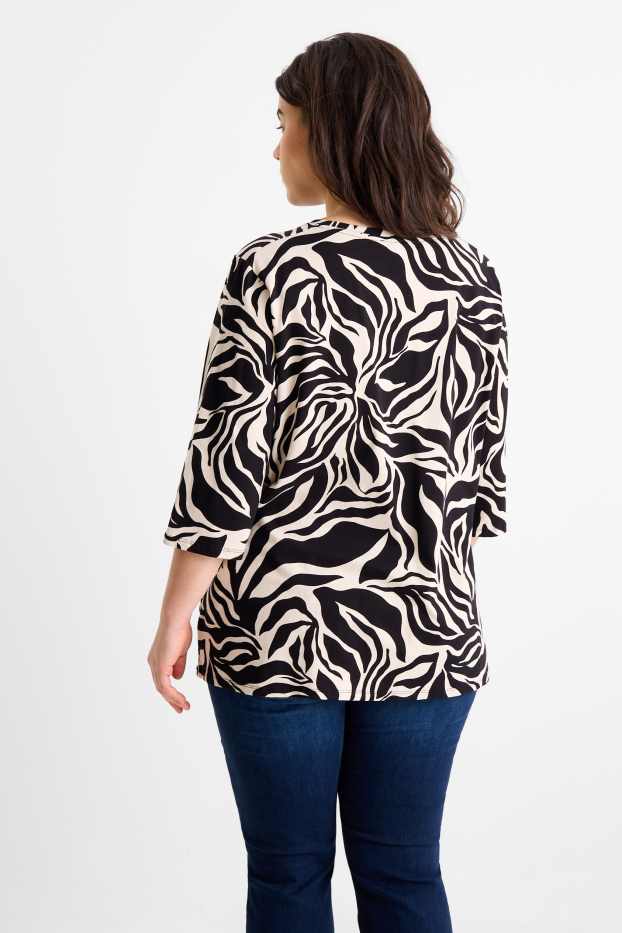 Femmes - T-shirt - LYCRA® - à motif - noir / beige