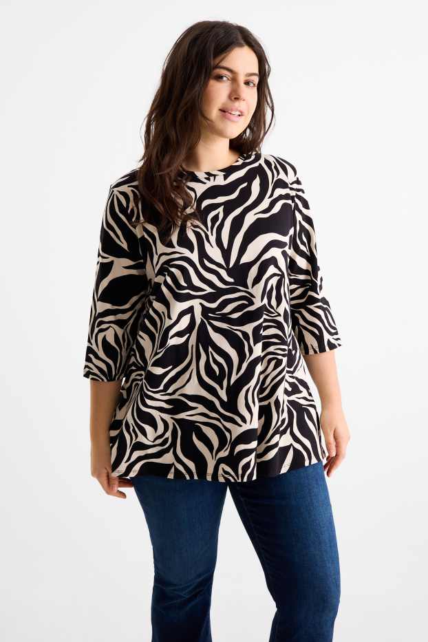 Femmes - T-shirt - LYCRA® - à motif - noir / beige