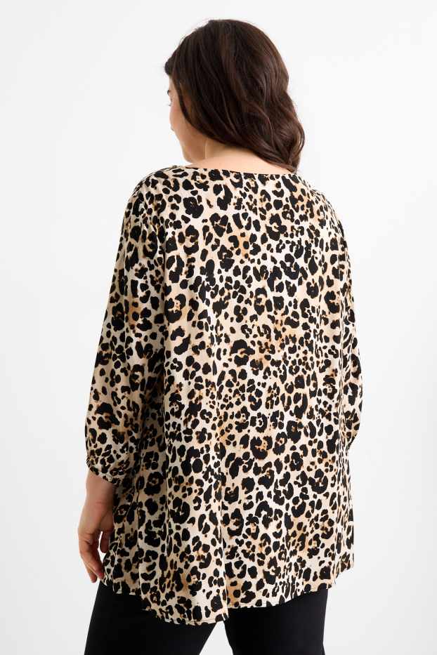 Dames - Blouse - luipaardprint - zwart / beige