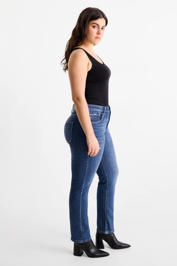Femei - Straight jeans - talie medie - LYCRA® - denim-albastru