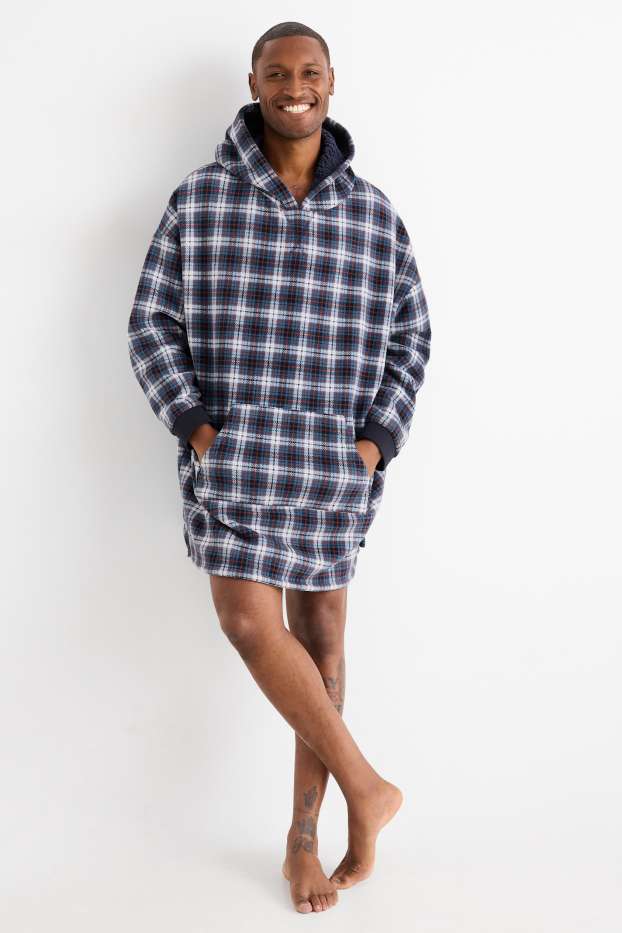 Men - Hoodie blanket - check - dark blue