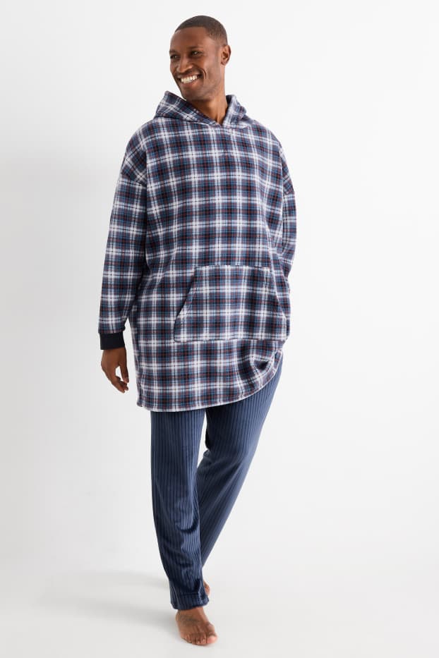 Men - Hoodie blanket - check - dark blue