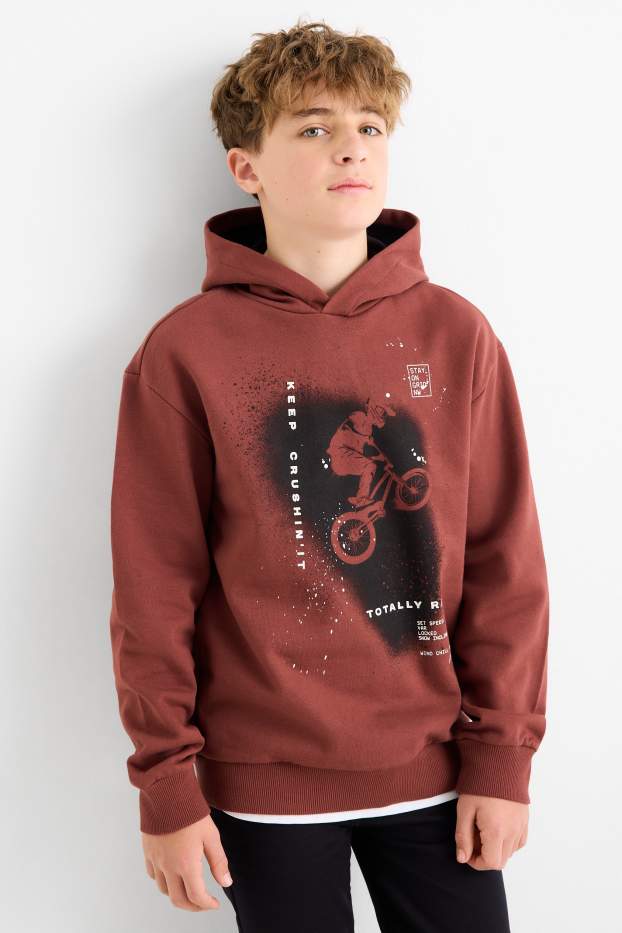 Děti - chlapci - BMX - mikina s kapucí - hnědá