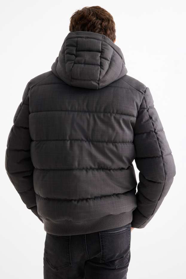 Herren - Steppjacke mit Kapuze - wasserabweisend - dunkelgrau
