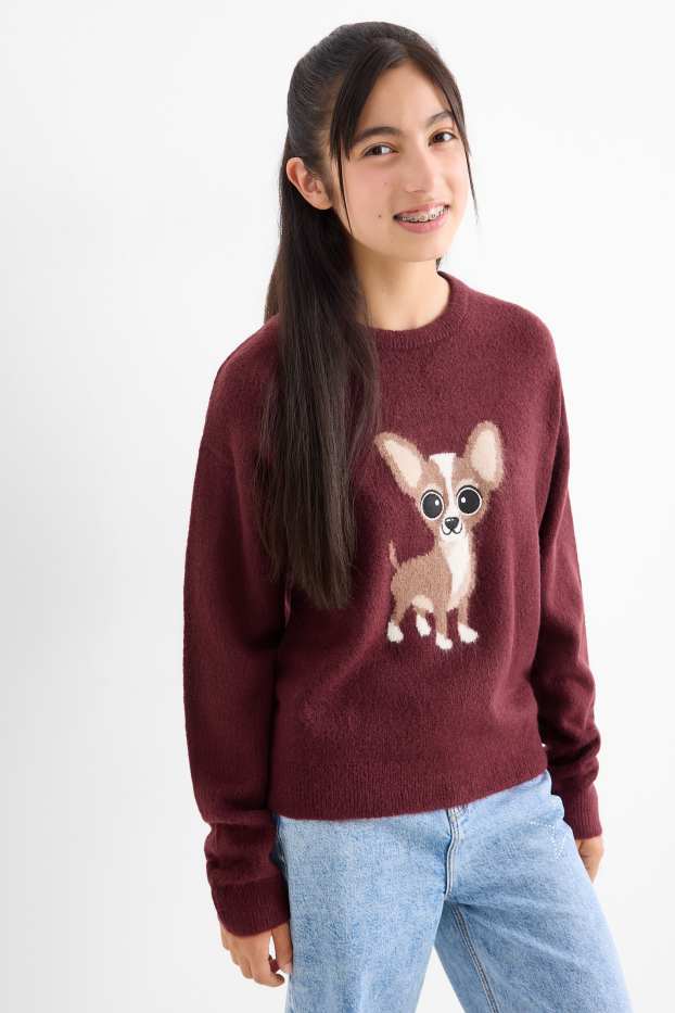 Kinder Mädchen - Chihuahua - Pullover - bordeaux