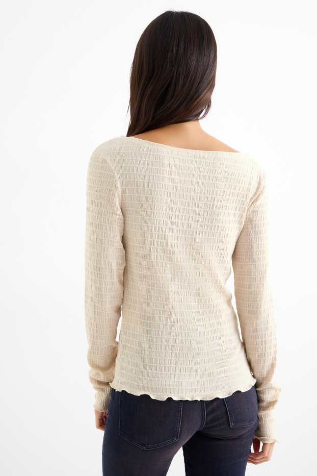 Women - Long sleeve top - regular fit - smocked - cremewhite