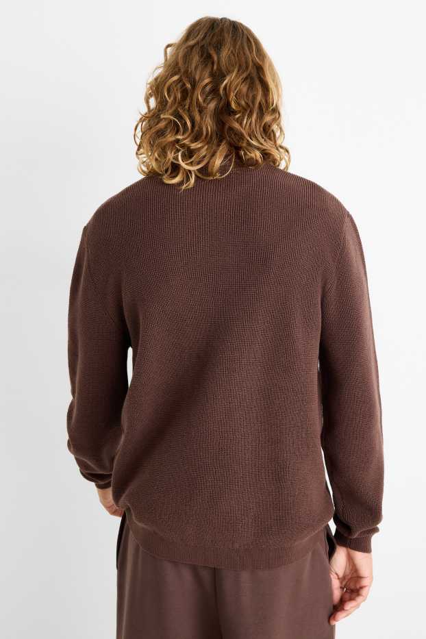 Hommes - Pull - finition texturée - marron foncé