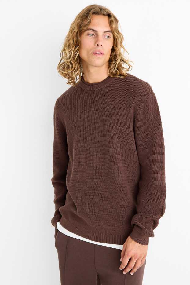 Hommes - Pull - finition texturée - marron foncé