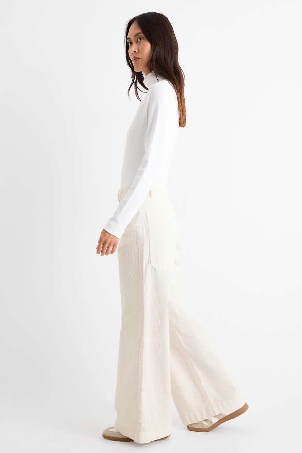 Dames - Corduroy broek - mid waist - wide leg - LYCRA® - crème wit