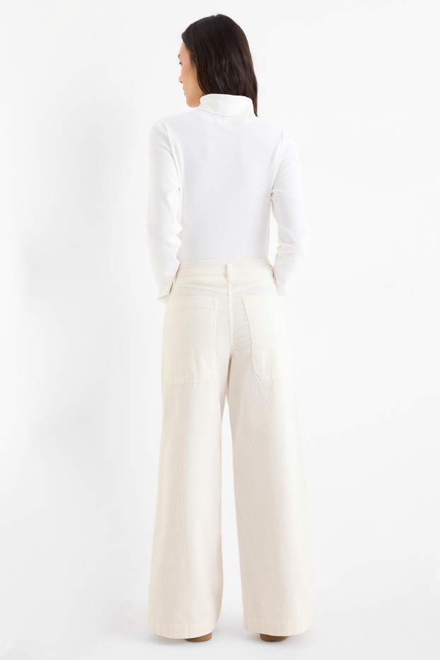 Dames - Corduroy broek - mid waist - wide leg - LYCRA® - crème wit
