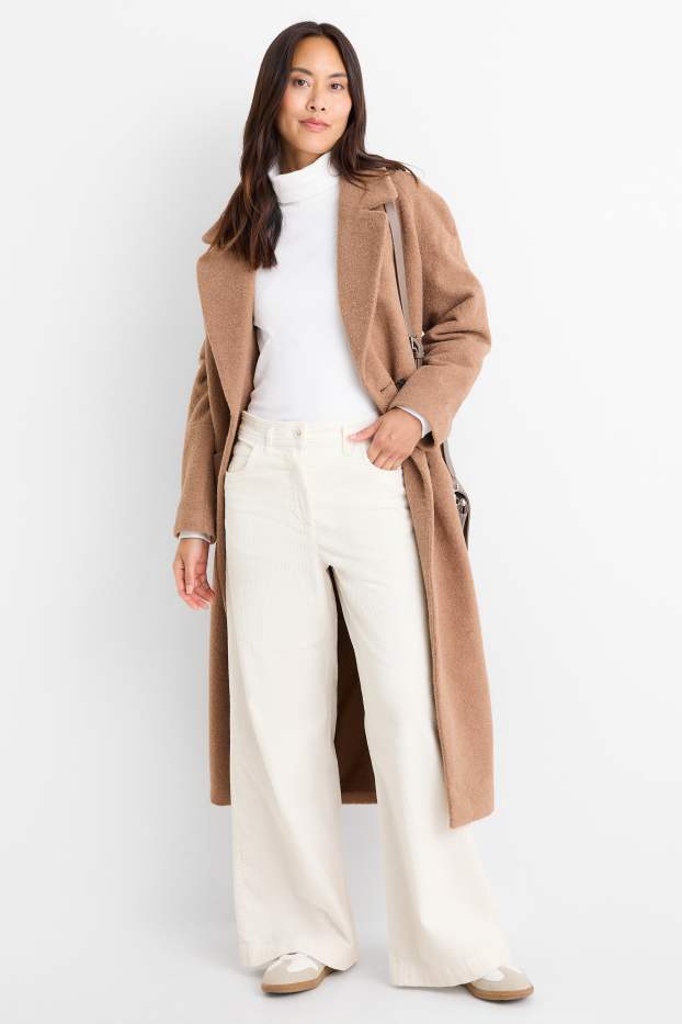 Dames - Corduroy broek - mid waist - wide leg - LYCRA® - crème wit
