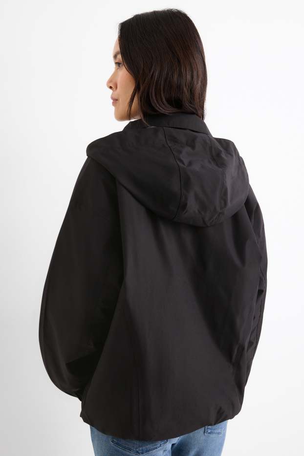 Women - Rain jacket with hood - lined - waterproof - black