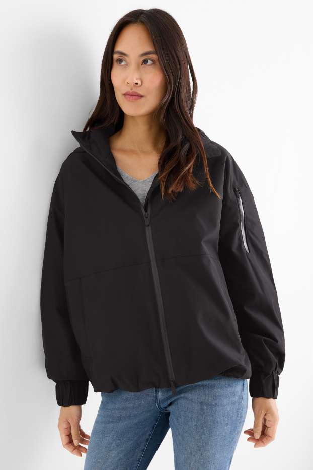Women - Rain jacket with hood - lined - waterproof - black