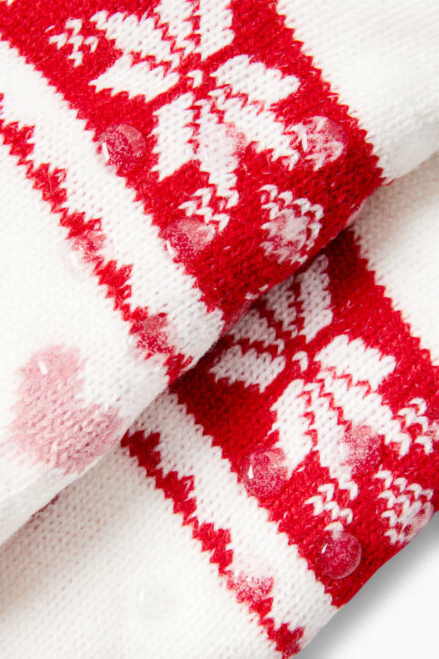 Damen - Anti-Rutsch-Socken - gemustert - weiss / rot