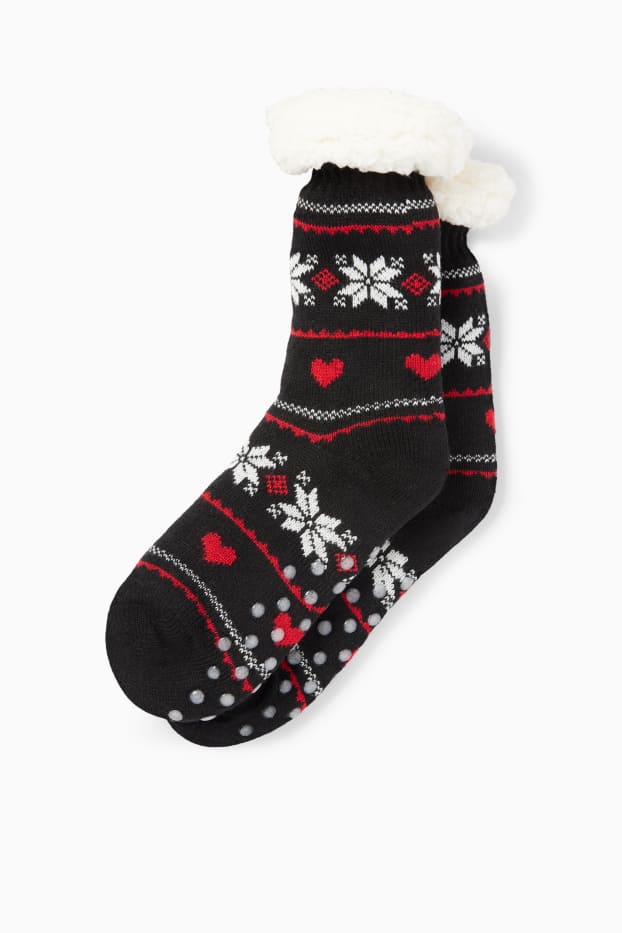 Damen - Anti-Rutsch-Socken - gemustert - schwarz