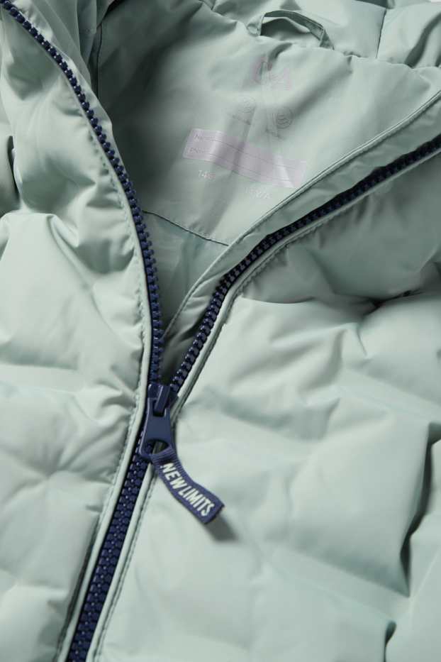 Děti - chlapci - Prošívaná bunda s kapucí - z vodoodpudivého materiálu - mátově zelená