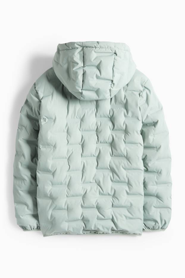 Děti - chlapci - Prošívaná bunda s kapucí - z vodoodpudivého materiálu - mátově zelená